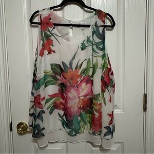Bisou Bisou Floral Sleeveless Blouse - Red and Green